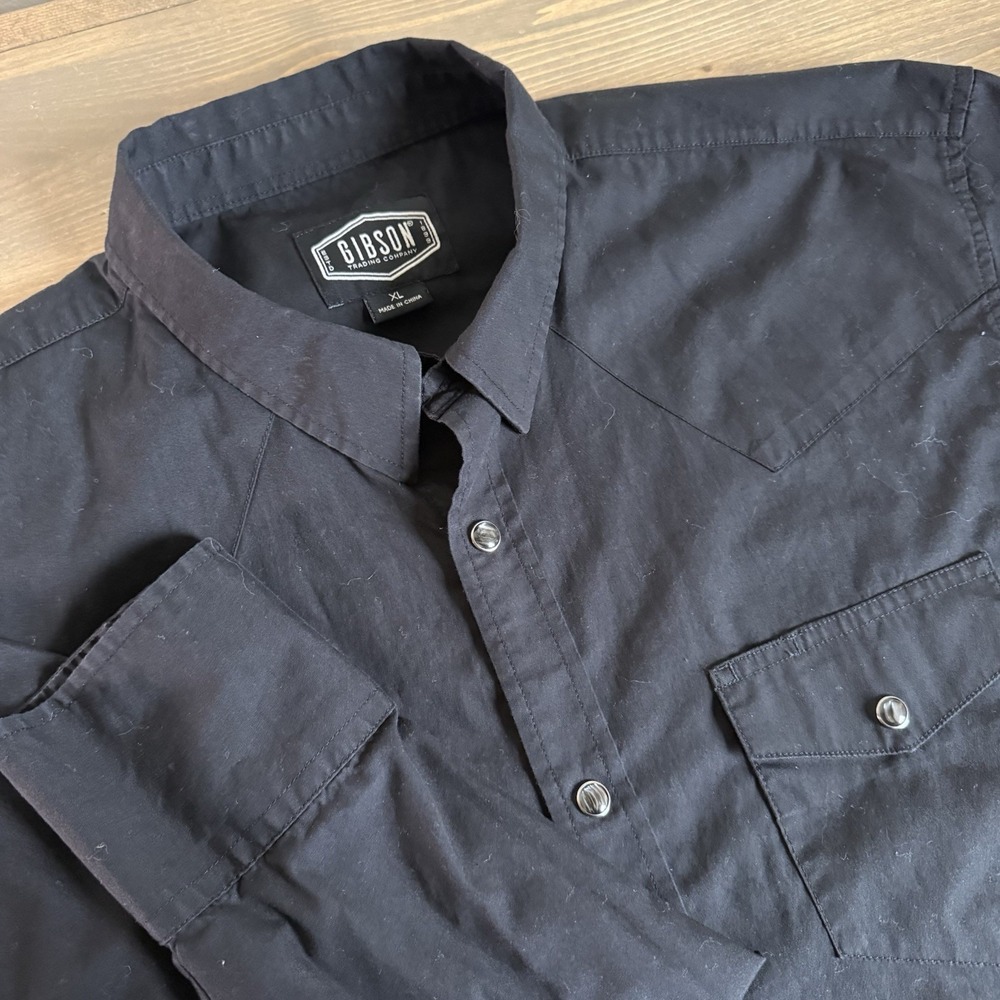 Gibson‎ Men's XL Black Long Sleeve Pearl Snap Up Western Shirt Top